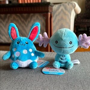 Pokémon Sitting Cuties plush, two Plushies, Wooper Axoloto and Amarillo, 2019